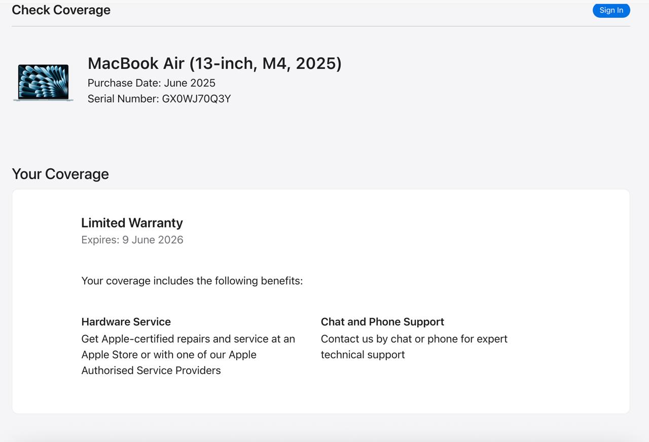 Страница проверки гарантии Apple